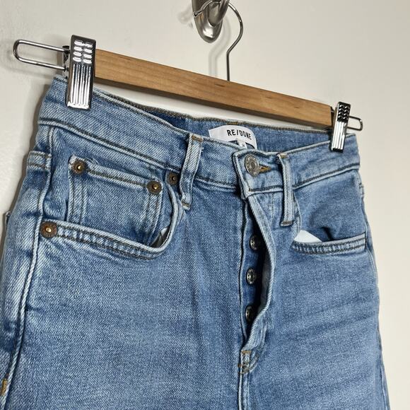 Re/Done 70s Stove Pipe Jeans Womens 24 Distressed High Rise Rodeo Indigo Hole - Picture 3 of 8